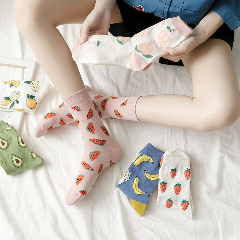 2023 New Cartoon Women&#39;s Breathable Cotton Socks Cute Cute fruit Lovely Pattern Girl Sock Combed of Pure Cotton Female Socks